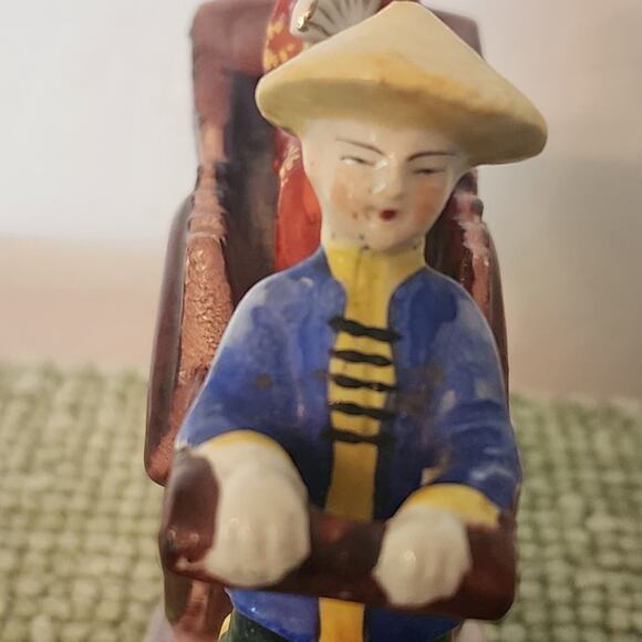 Occupied Japan Rickshaw Figurine Porcelain Man Woman Hand Painted 1940s Japan - Picture 8 of 8